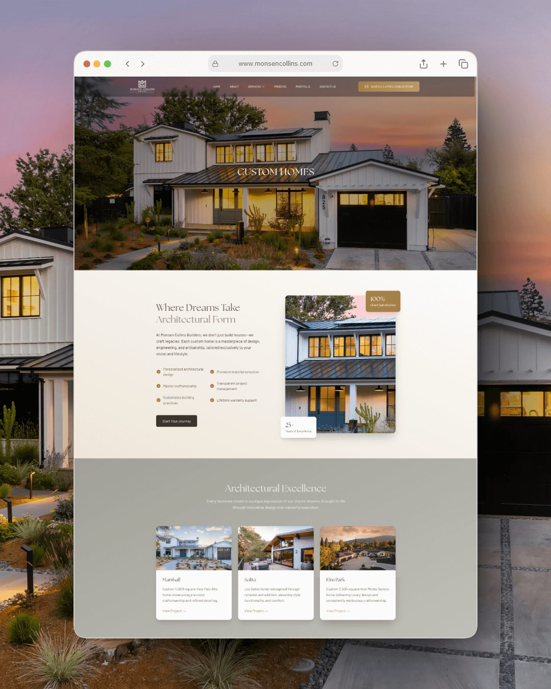 Monsen Collins Builders website designed by SJFast, custom home builder in Saratoga, California