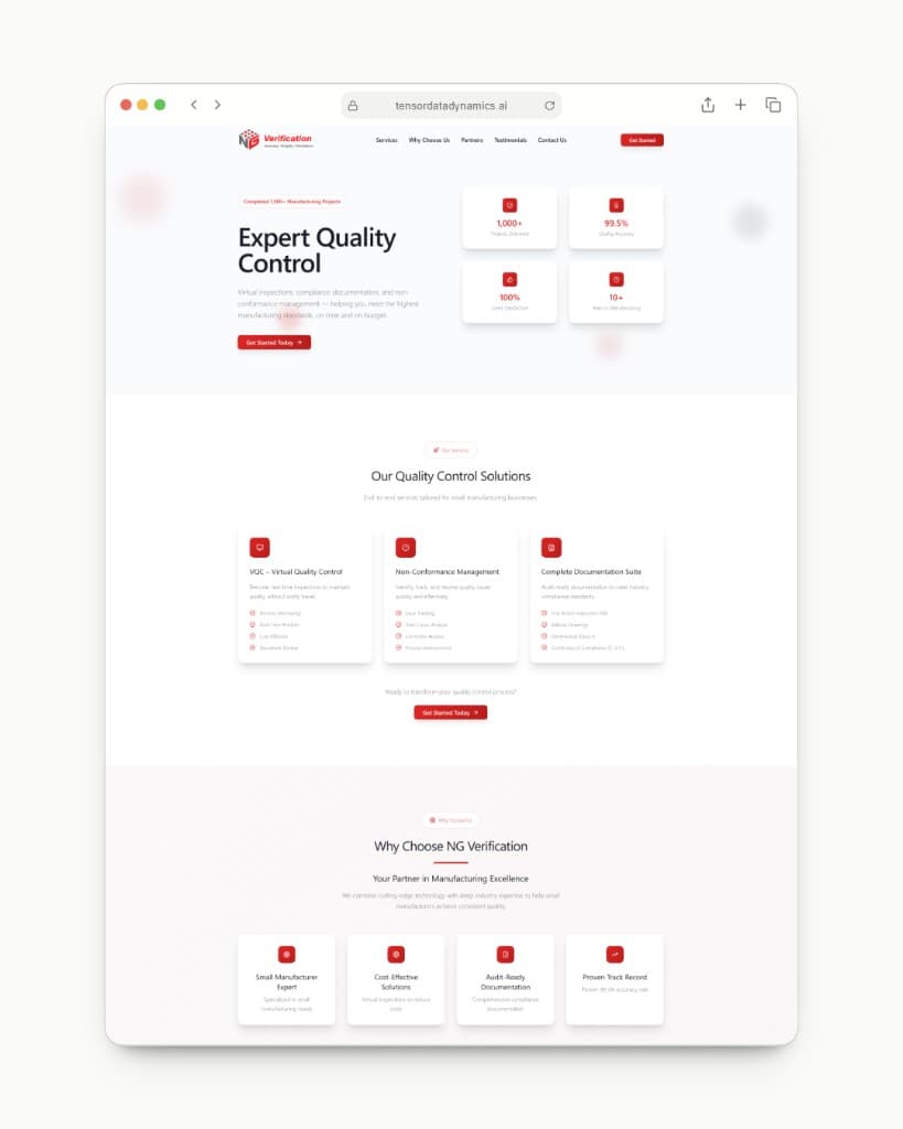 NG Verification website designed by SJFast, Quality Control in San Jose, CA
