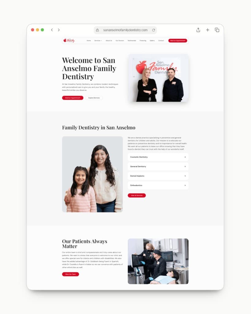 San Anselmo Family Dentistry website designed by SJFast, Family Dentistry in San Anselmo, CA