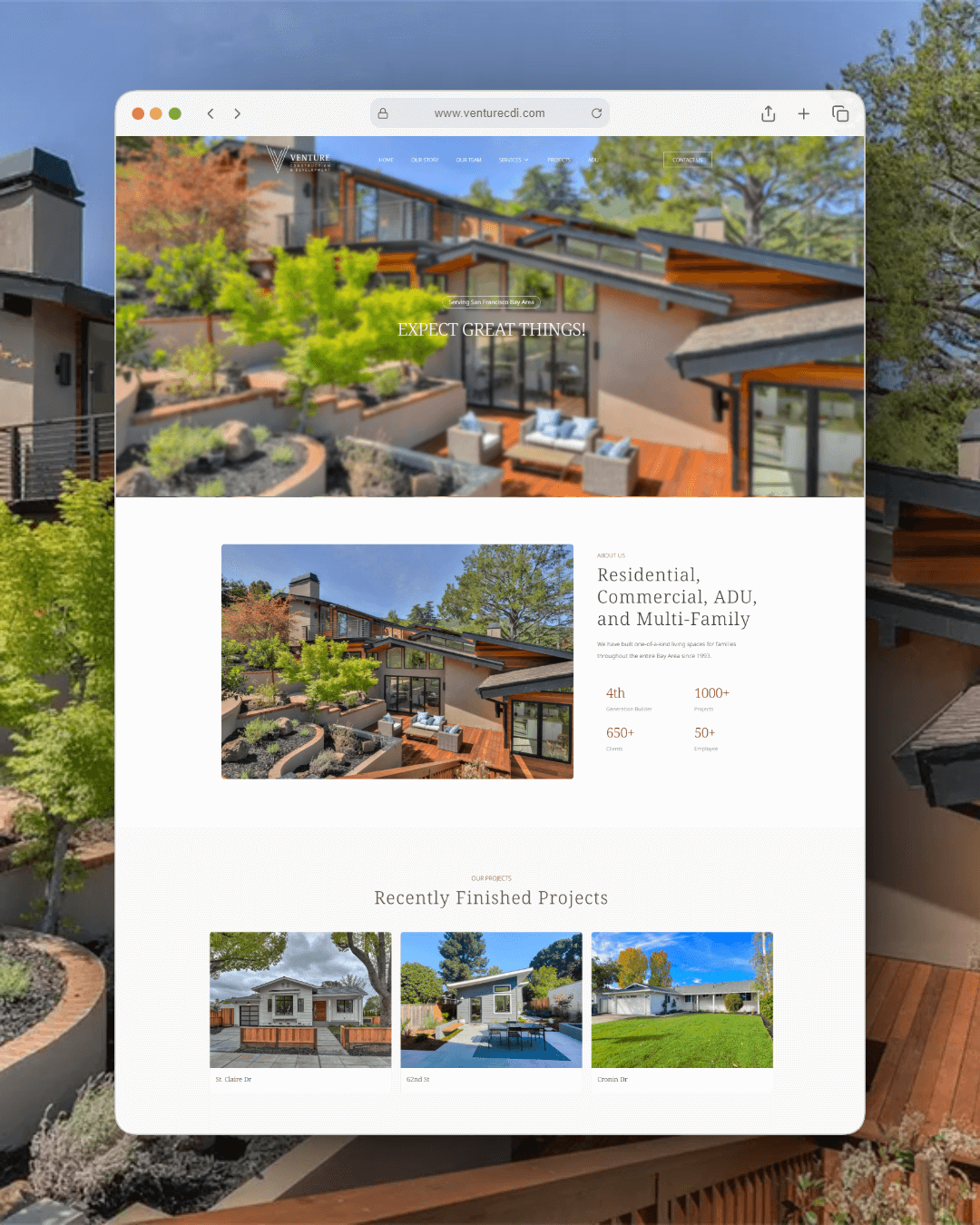Venture Construction & Development website designed by SJFast — Construction Company in Redwood City, CA