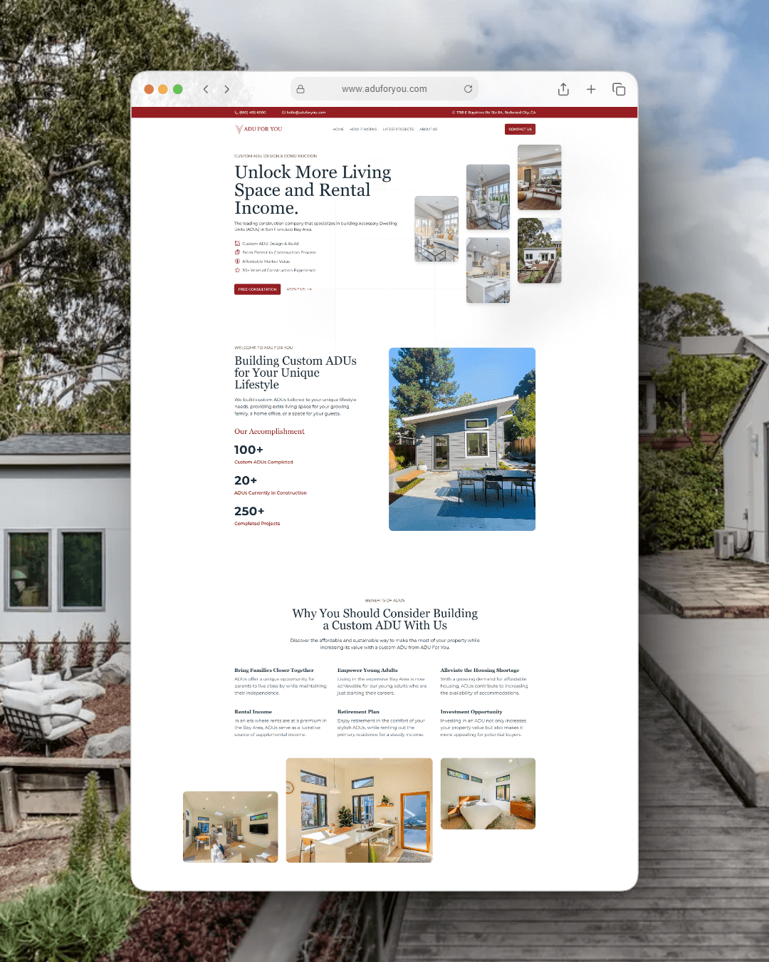 ADU For You website designed by SJFast, ADU builder in Redwood City, California