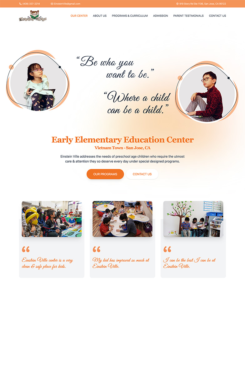 Website Design for Preschool Center - Einstein Ville